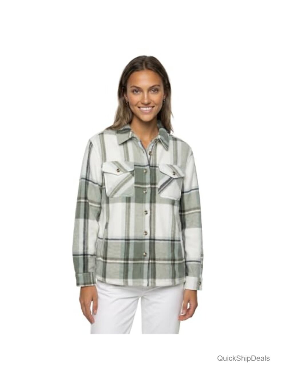 Plaid Sherpa-Lined Shirt Jacket Plush Fleece Shacket With Pockets